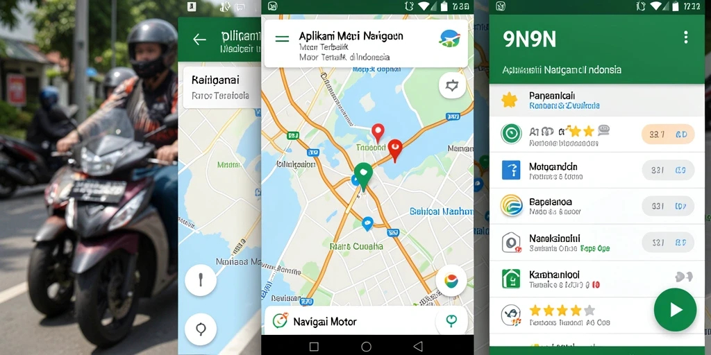 Antarmuka aplikasi 9N9N untuk navigasi motor yang user-friendly.