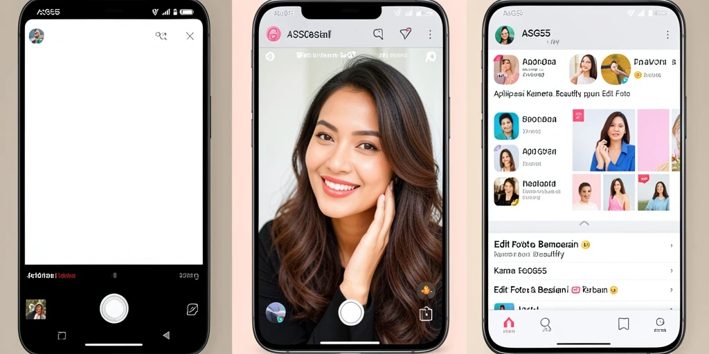 Antarmuka aplikasi ASG55 menampilkan fitur utama Kamera Beautify yang menarik.