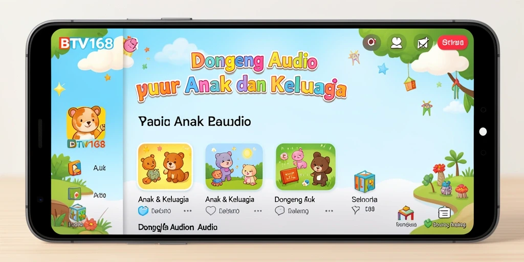 Tampilan antarmuka BTV168 dengan berbagai pilihan dongeng audio.