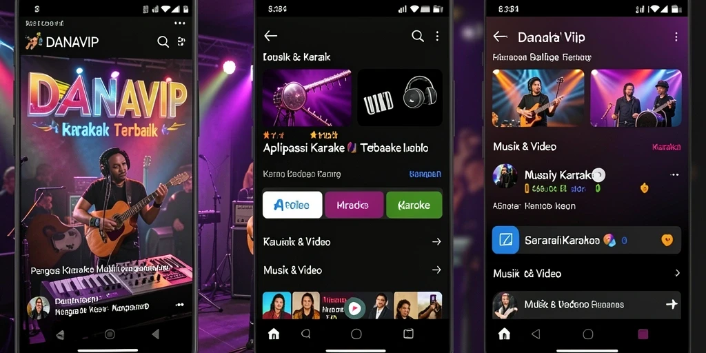 Antarmuka pengguna <strong>DANAVIP</strong> saat sesi karaoke dengan banyak pilihan lagu.