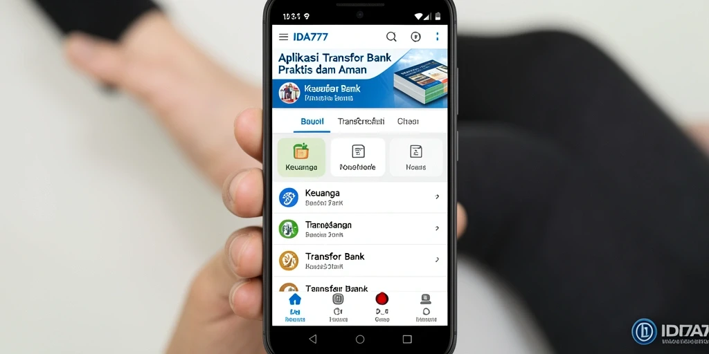 Antarmuka pengguna IDA777 yang sederhana dan menarik untuk Transfer Bank.