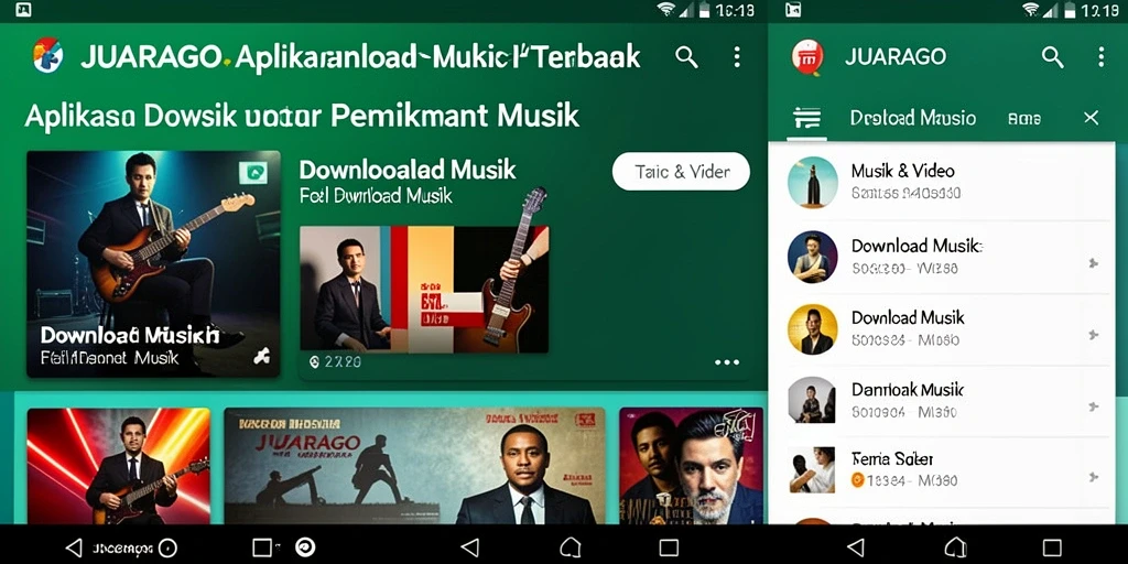 Tampilan antarmuka JUARAGO dengan fungsi Download Musik yang intuitif.