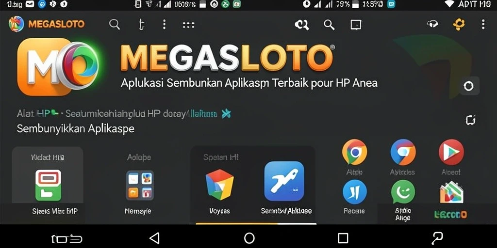 Screenshot antarmuka aplikasi MEGASLOTO yang menampilkan fitur sembunyikan aplikasi.