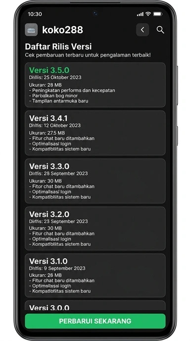 Riwayat Versi Koko288 untuk Pengguna Android